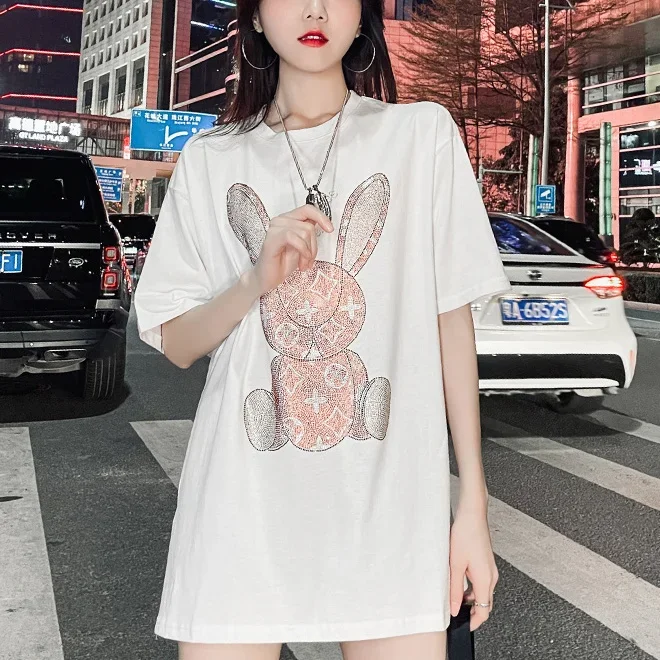 Embroidery A - Women's Summer Casual T-Shirt: Diamond Cartoon