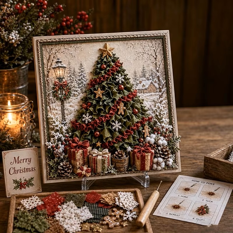 Embroidery Xmas Kits - Christmas 3D Fabric Poke Art Kit