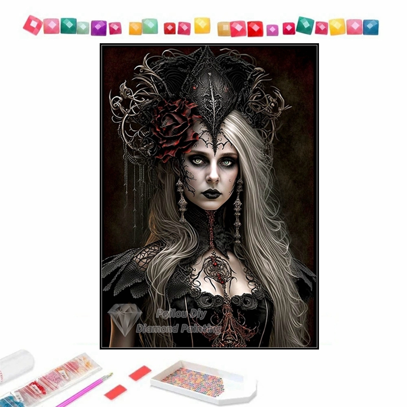 Embroidery Rose Stitch - Gothic Halloween Queen Witch 5d Diamond