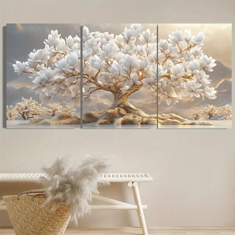 Embroidery Painting - White Flower Tree and Golden Leaves