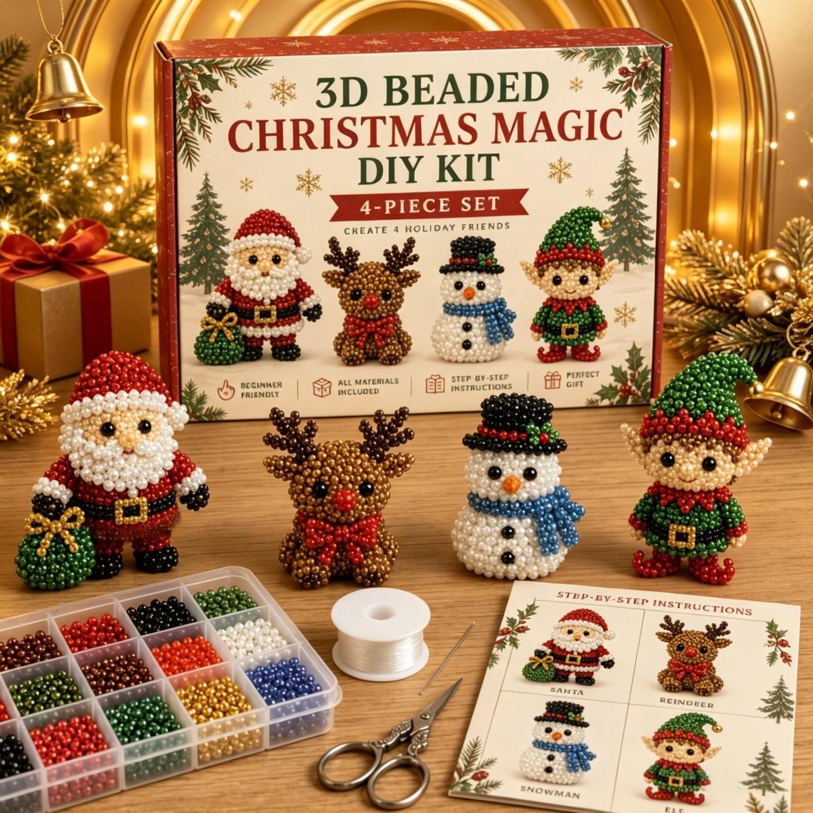 Embroidery Xmas Kits - 3D Pearl Christmas Kitten Art Kit