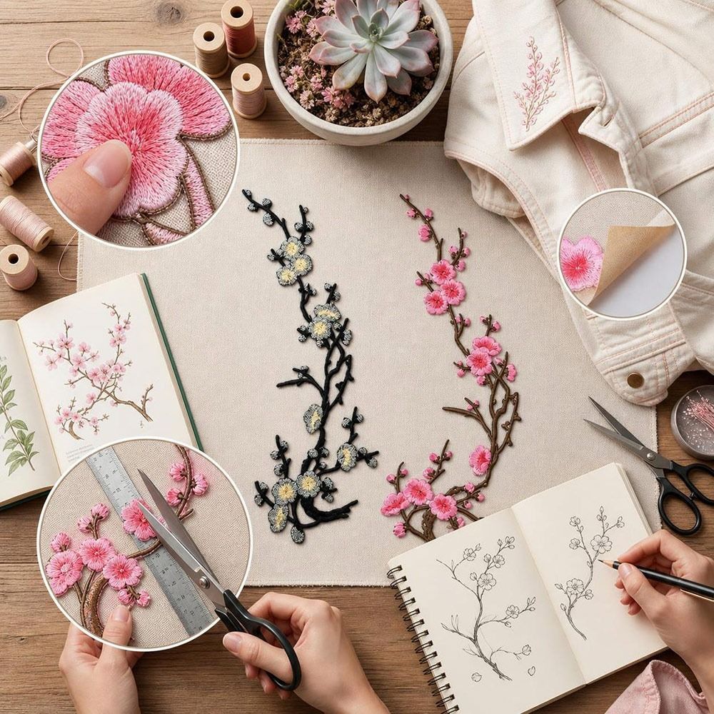 DIY Cherry Blossom Iron On Pat - Embroidery Patch review and price