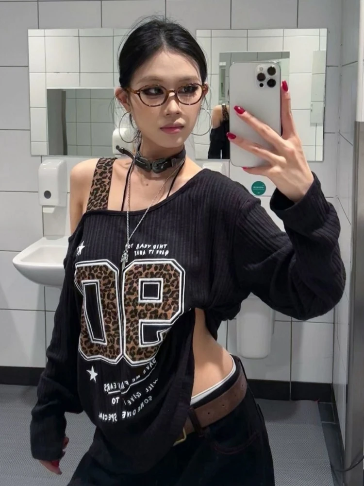 Y2K Patchwork Leopard Print T- - Embroidery A review and price